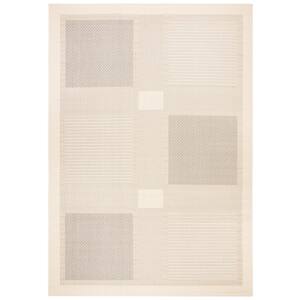 Courtyard Sand/Black 8 ft. x 11 ft. Border Indoor/Outdoor Patio  Area Rug