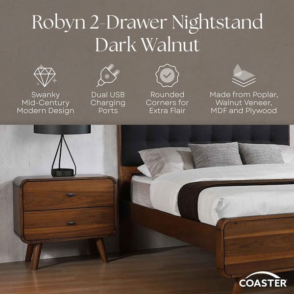 Robyn 2-Drawer Nightstand Dark Walnut