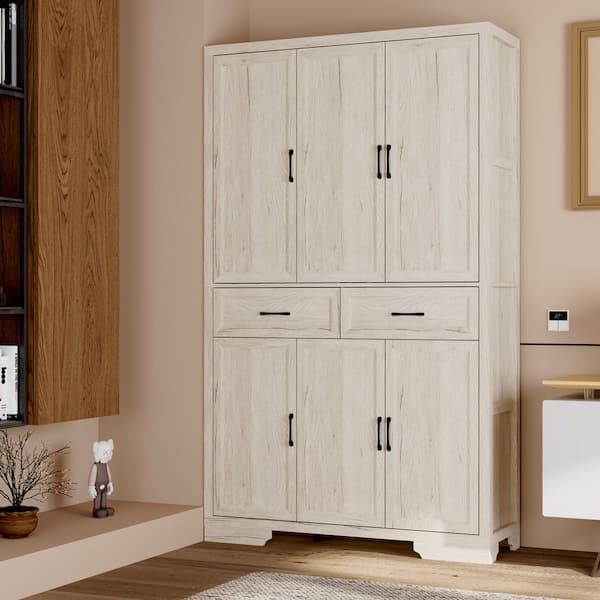 78.7 in. Tall Light Oak Wood 10-Shelf Accent Bookcase with Cabinet Doors, 2 Drawers, Anti-Tip Kit