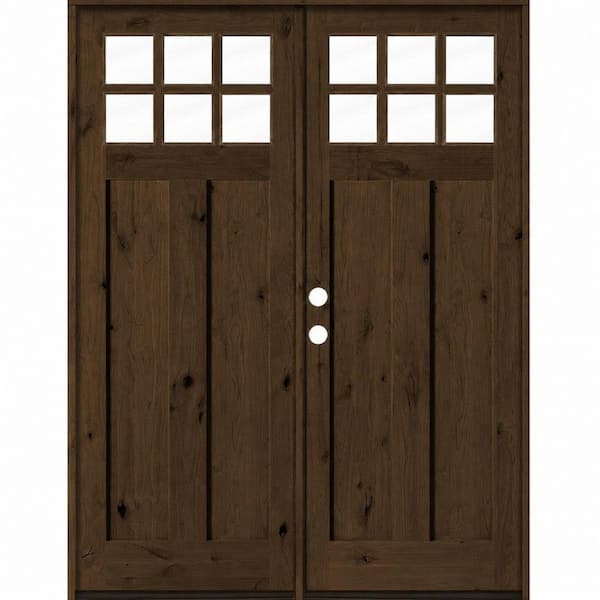 72 in. x 96 in. Knotty Alder Right-Hand/Inswing Double 6-Lite Clear Glass Espresso Stain Wood Prehung Front Door