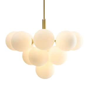 13-Light Brass Modern Cluster Bubble Chandelier with Frosted Glass(No Bulbs Included)