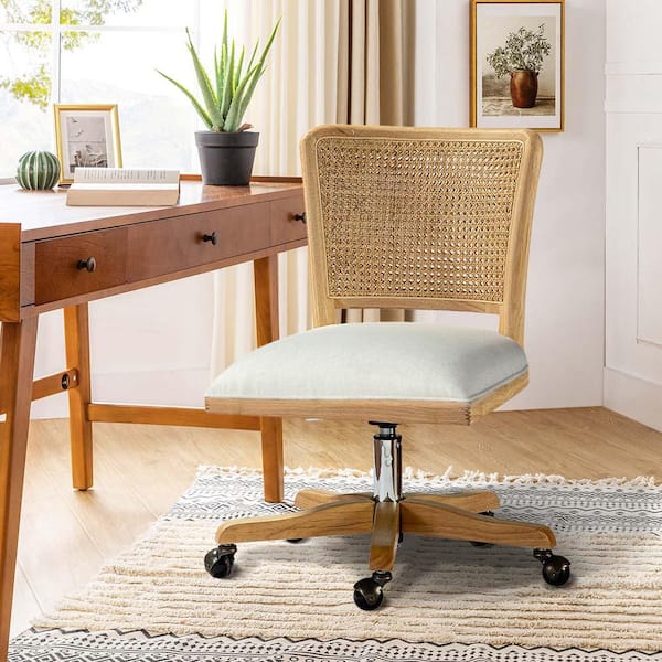 JAYDEN CREATION Crisolina Contemporary Linen Swivel Task Chair with Rattan Back