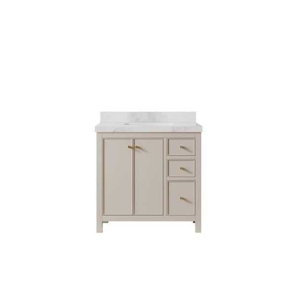 Willow Collections Chicago 36 in. Single Sink Freestanding Fine Grain Bath Vanity with Calacatta Nuvo Qt. Top Unassembled