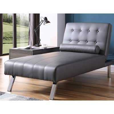 Gray Button Tufted Back Convertible Chaise Lounger with Lumber Support Pillow