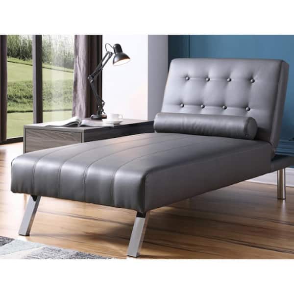 Unbranded Gray Button Tufted Back Convertible Chaise Lounger with Lumber Support Pillow