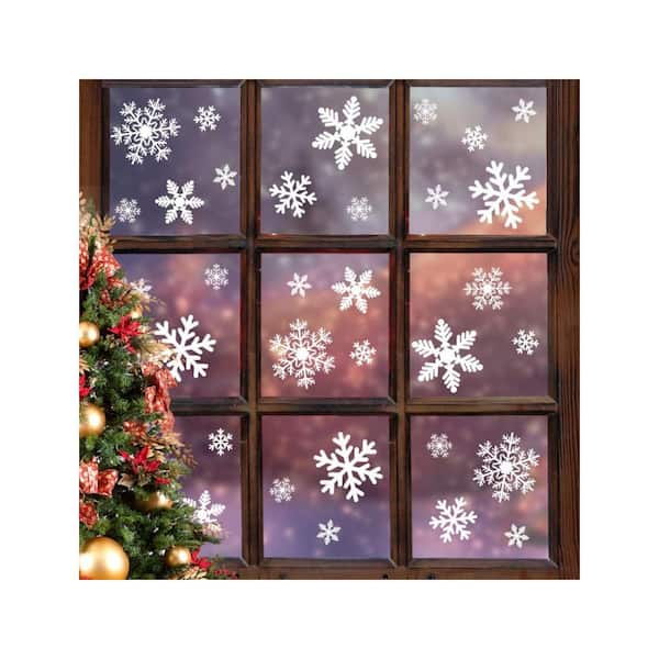 White Christmas Snowflake Window Clings with and Easy Application for Holiday Party Glass Decorations(135-Pack)