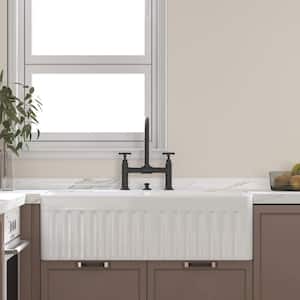 White Fireclay 33 in. Double Bowl Farmhouse Apron Kitchen Sink Workstation Kitchen Sink with Bottom Grid