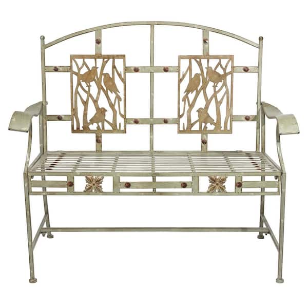 Alpine Corporation 45 in. x 22 in. Outdoor 2-Person Metal Garden Bench with Bird Design