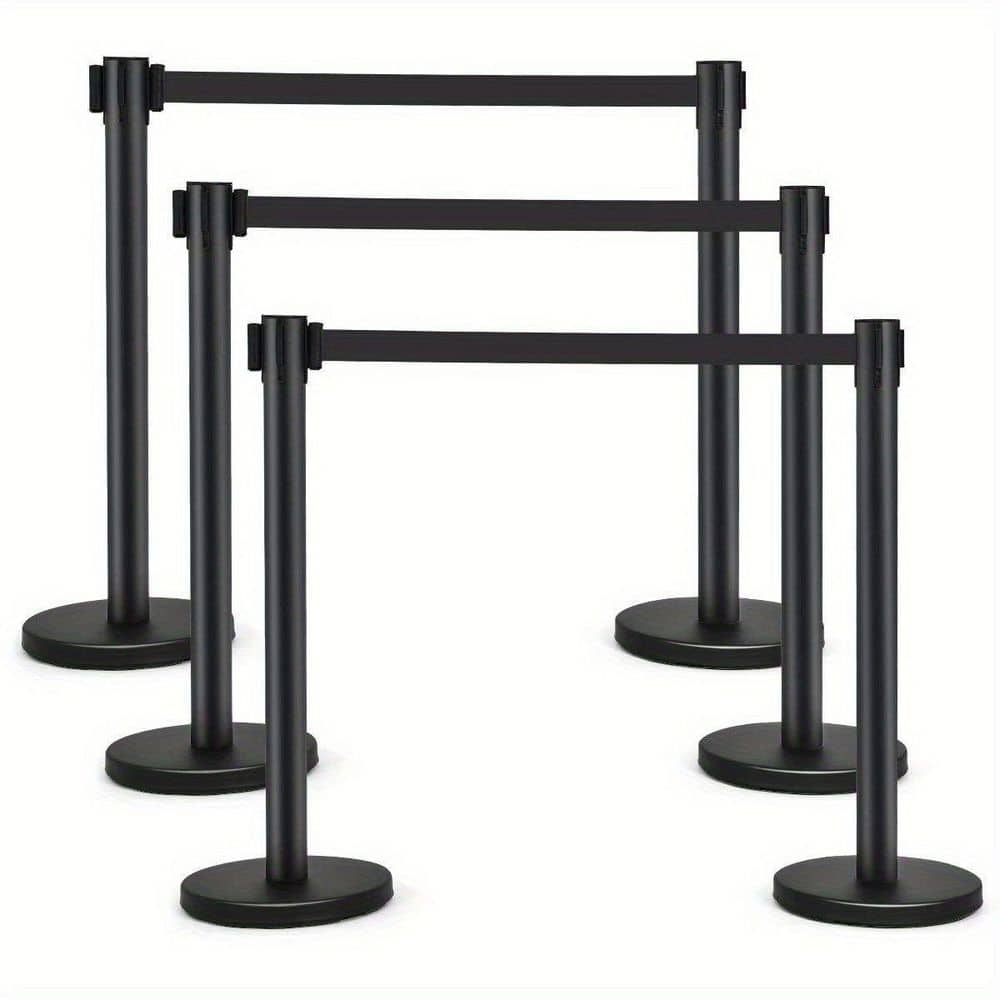Crowd Control Stanchion, 6 Pieces Stanchion Set with 6. 6ft Black Retractable Belt, Stanchion Retractable Belt Barriers