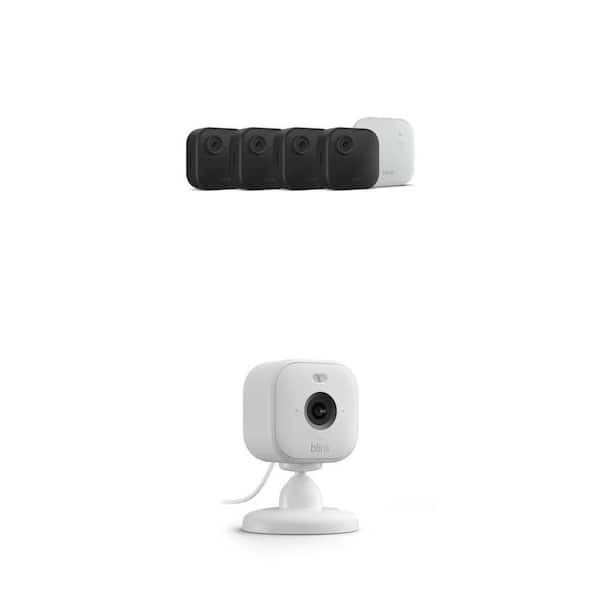 Outdoor 4 XR Wireless Security Camera System with 4-Cameras and Mini 2 Wired Indoor/Outdoor Camera, White (1-Pack) Combo