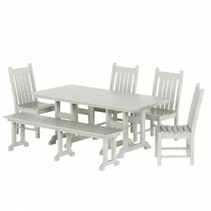 Hayes 6-Piece All Weather HDPE Plastic Rectangle Table Outdoor Patio Dining Set with Bench in Sand