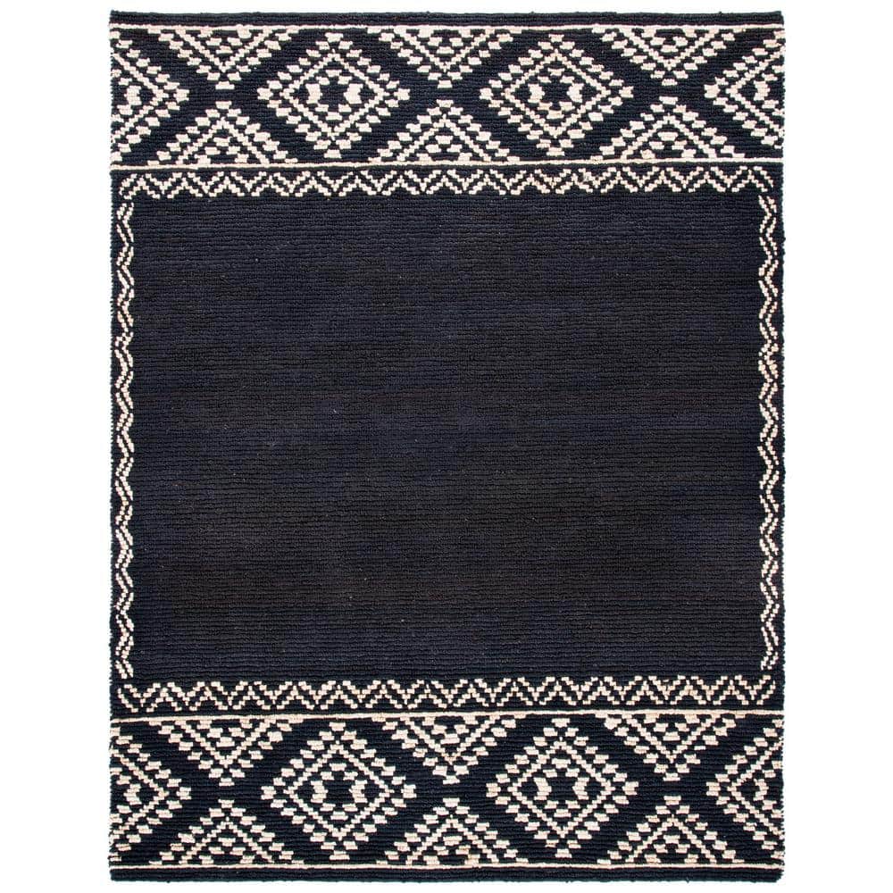 SAFAVIEH Natural Fiber Black 8 ft. x 10 ft. Aztec Border Area Rug