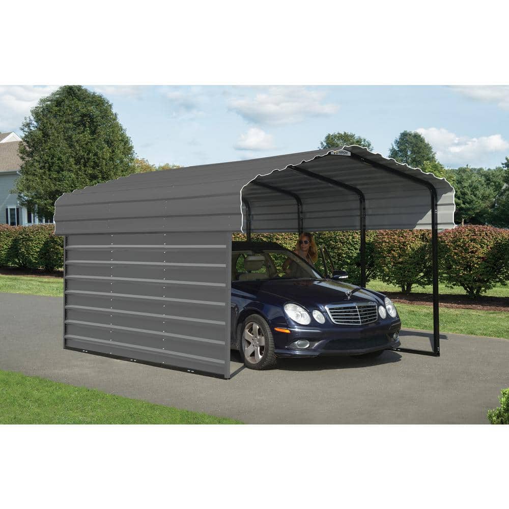 Charcoal Galvanized Steel Carport Kit with Enclosure, 10' x 15'