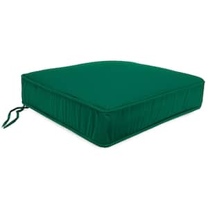 Sunbrella 22.5 in. x 21.5 in. Forest Green Solid Rectangular Boxed Edge Outdoor Deep Seat Cushion with Ties and Welt