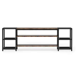 Tabor 78.8 in. Rustic Brown Wood Black Metal TV Stand Fits TVs up to 85 in. with Open Storage Shelves