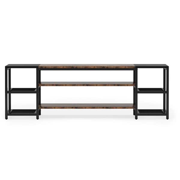 TRIBESIGNS WAY TO ORIGIN Tabor 78.8 in. Rustic Brown Wood Black Metal TV Stand Fits TVs up to 85 in. with Open Storage Shelves