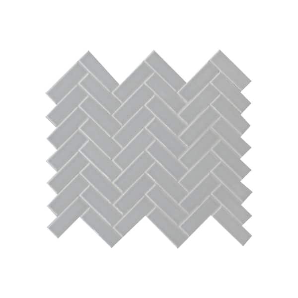 MSI Take Home Tile Sample - Retro Herringbone Gray 4 in. x 4 in. Glossy Porcelain Mosaic Tile