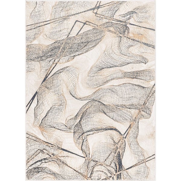 Well Woven Cairo Gillian Ivory 5 ft. 3 in. x 7 ft. 3 in. Modern Abstract Area Rug