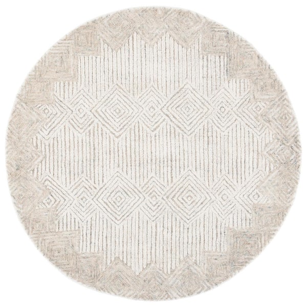 SAFAVIEH Metro Beige/Ivory 6 ft. x 6 ft. Diamond Striped Round Area Rug