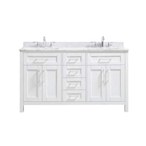 Tahoe 60 in. W x 21 in. D x 34 in. H Double Sink Bath Vanity in White with Carrara Marble Top