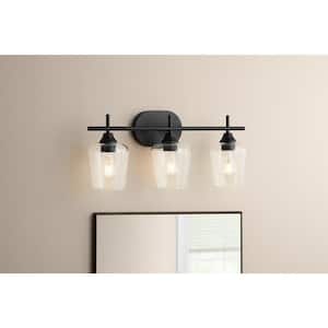 Pavlen 24 in. 3-Lights Black Vanity Light with Clear Glass Shade