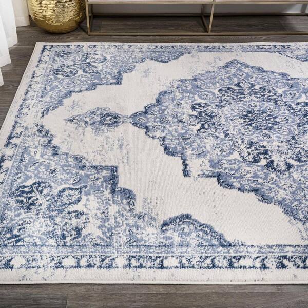 JONATHAN Y Alhambra Ornate Medallion Modern Light Blue/Ivory 4 ft