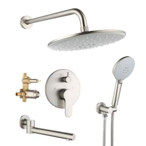 Single-Handle 3-Spray Tub and Shower Faucet with 2.5 GPM 10 in. 3 Functions in Brushed Nickel (Valve Included)