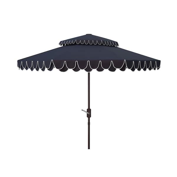 Elegant Valance 9 ft. Aluminum Market Tilt Patio Umbrella in Navy/White