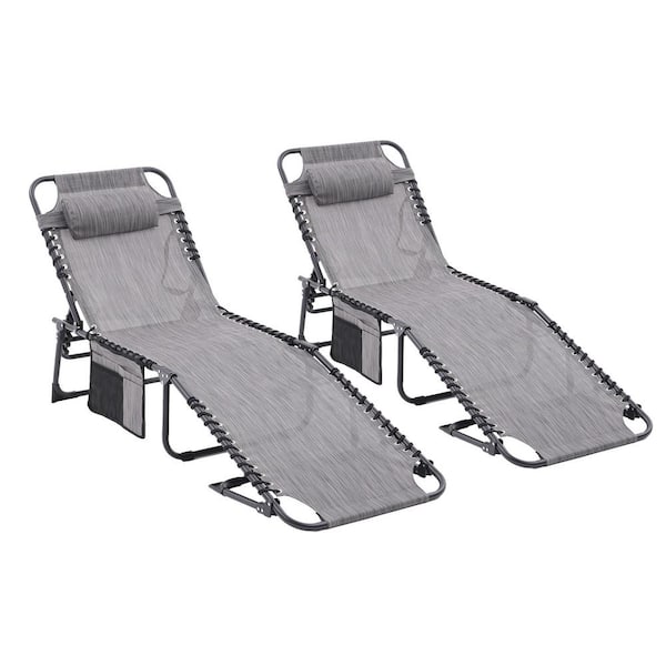 HOTEBIKE 2-Pcs Foldable Waterproof Lounge Chair - Outdoor Portable Adjustable Chaise Lounge Chair with Pillow and Side Pocket