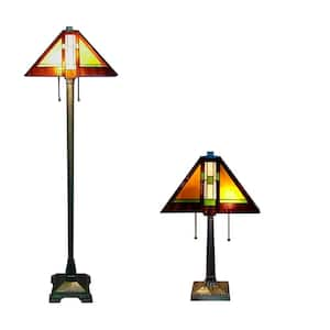 Tiffany Aztec 60/23 in. Bronze Floor and Table Lamp Set