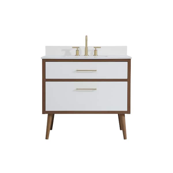 Unbranded Simply Living 36 in. W x 22 in. D x 33.5 in. H Bath Vanity in White with Ivory White Engineered Marble Top