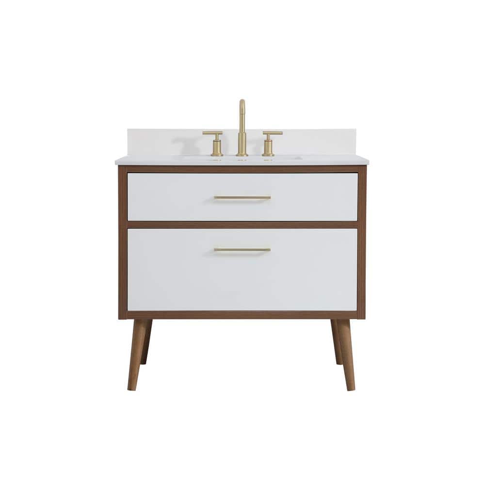 36 in. W Single Bath Vanity in White with Engineered Stone Vanity Top in Wh