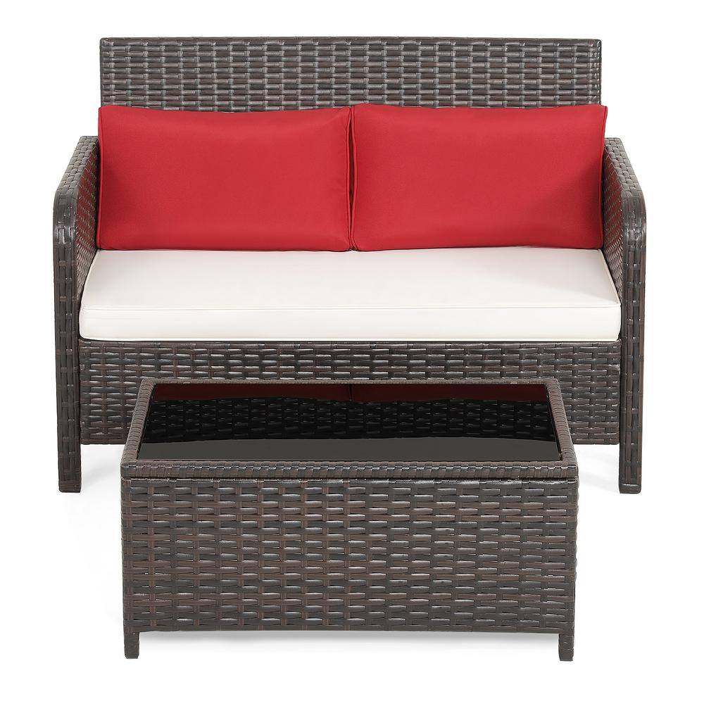 HONEY JOY 2Piece Wicker Outdoor Loveseat Set Patio Rattan Loveseat