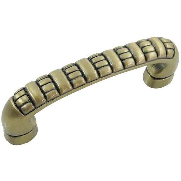 MNG Hardware 3 in. Center-to-Center Satin Antique Brass Ribbed Pull