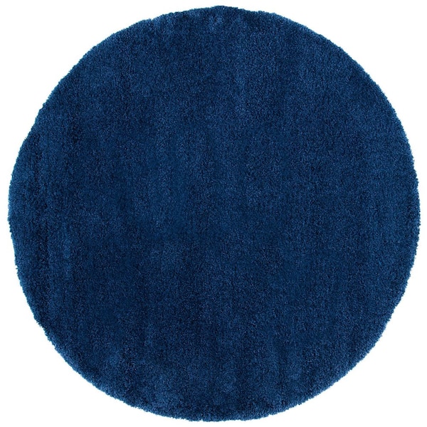 Milan Shag 11 ft. x 11 ft. Navy Solid Flokati Round Area Rug