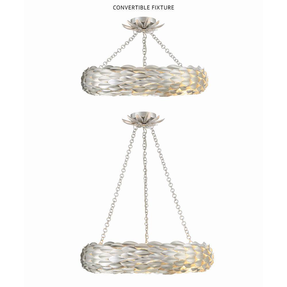 Antique Silver 6-Light Crystal Flush Mount Chandelier
