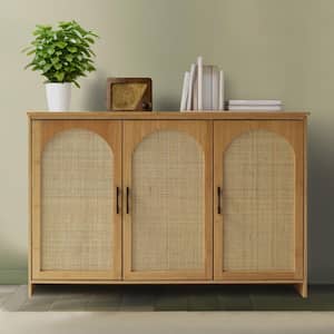 Yellow Bamboo 47.4 in. W Accent Storage Cabinet Sideboard Buffet Cabinet with Rattan Doors