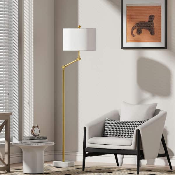 64.3 in. Brass Modern Dimmable 1-Light Marble Living Room Bedroom Reading Standing up Floor Lamp Corner Tall Lights