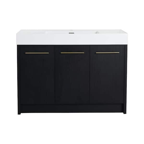 47.3 in. Freestanding Bath Vanity with White Resin Top and Soft Close Doors in Black