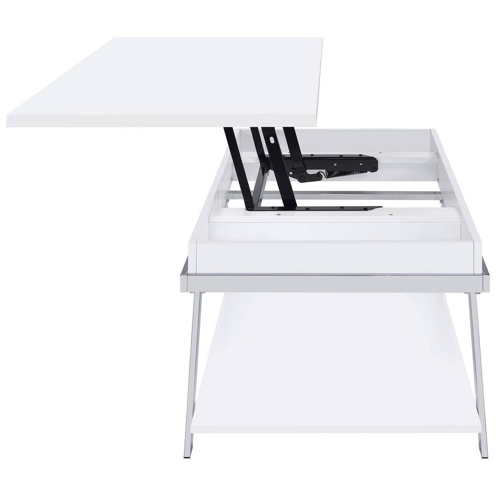 White High Gloss Rectangular Lift-Top Coffee Table with Storage