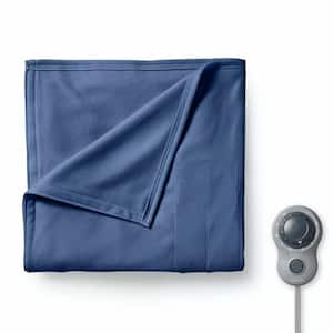 Twin Heated Fleece Electric Throw Blanket in Blue with Dial Control