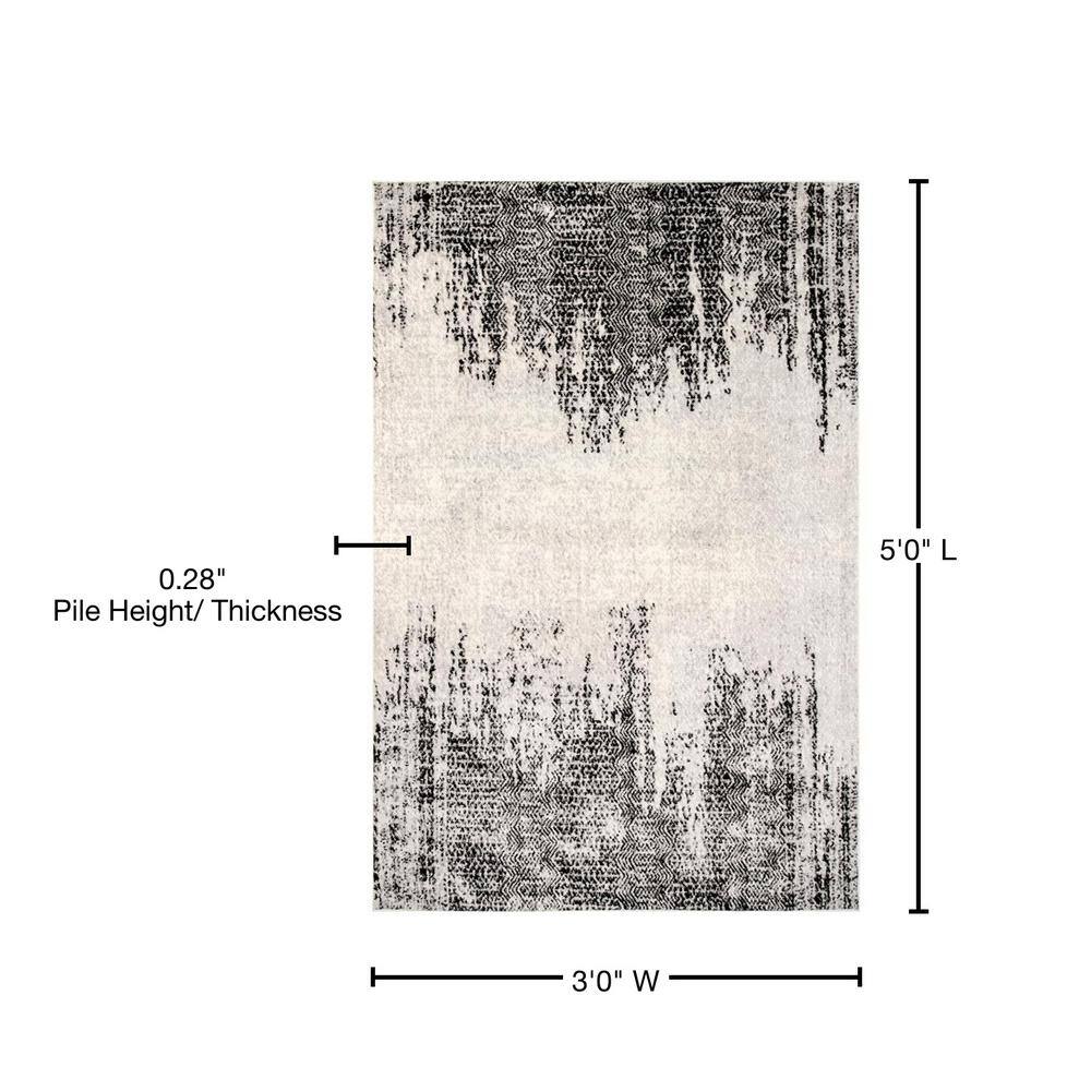 Gray and Black Abstract Synthetic Rectangular Area Rug