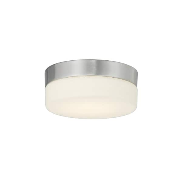 Justice Design Fusion Pixel 5 in. 1-Light Brushed Nickel Round LED Flush-Mount with Opal Glass Shade