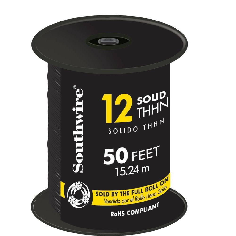 Southwire - 50 ft. 12 Black Solid CU THHN Wire