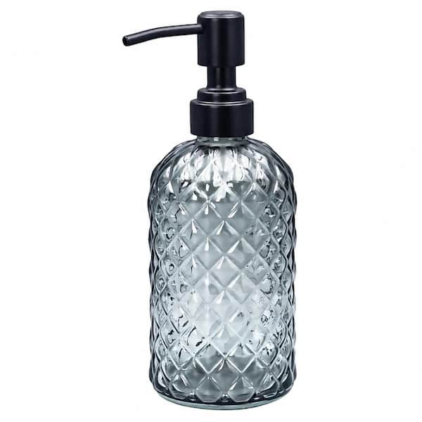 Gray Glass Soap Dispenser with Black Rust Proof Stainless Steel Pump, 14 oz Refillable Lotion Dispenser