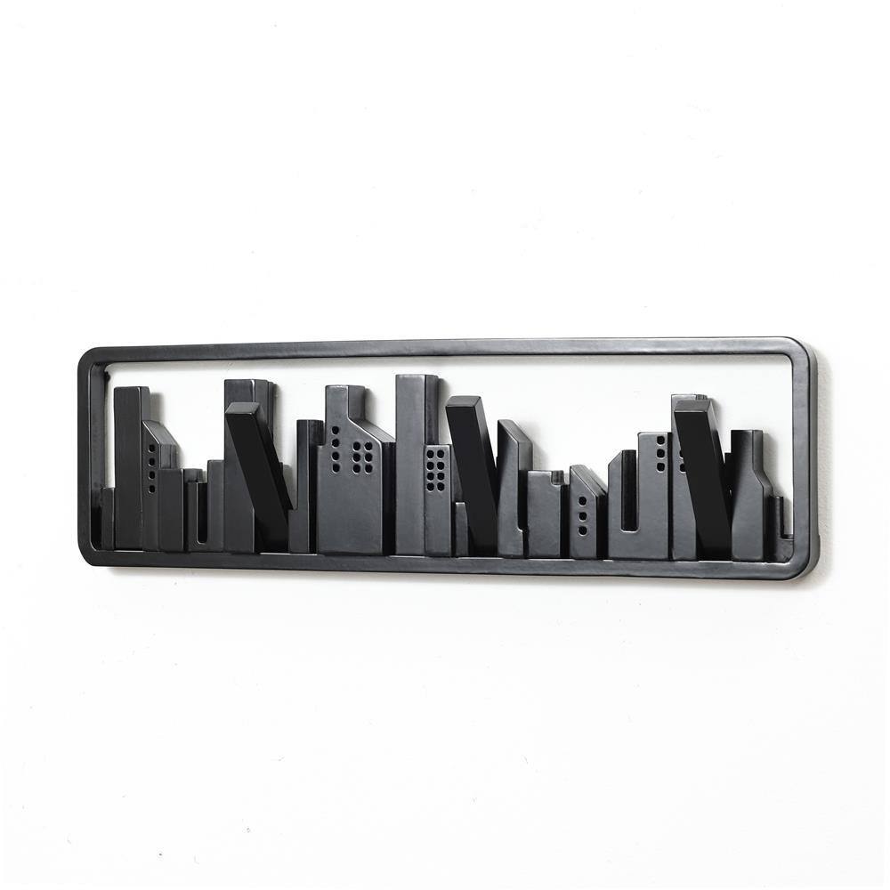 Black Fir Wood Urban Wall-Mounted Coat Rack with 4 Hooks