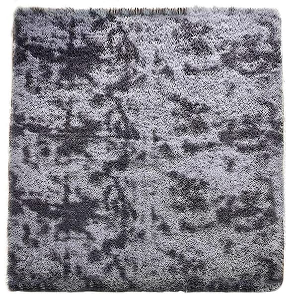 GHOUSE Contemporary Shag Black Grey 3 ft. x 3 ft. Solid Square Area Rug