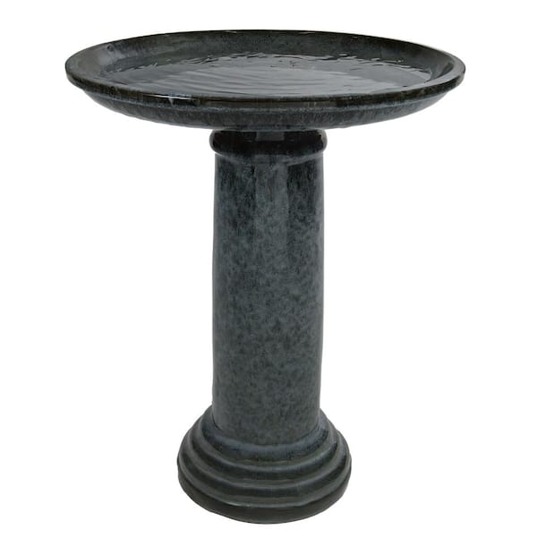 Sunnydaze Toulon Glazed Ceramic Birdbath - Black Mist