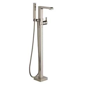 Ara 1-Handle Floor Mount Tub Filler Trim Kit with Handshower in Stainless (Valve Not Included)