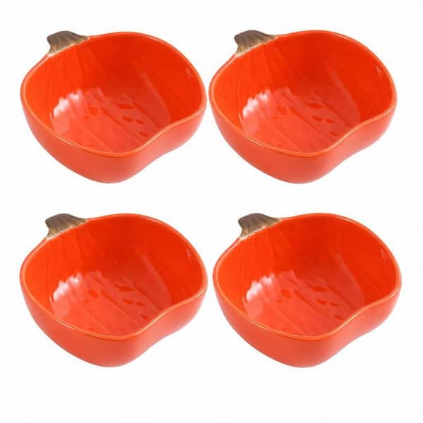4-Pack Pumpkin Ceramic Dipping Bowls, Soy Sauce Dishes Set, Small Dip Bowls for Side Dish, Ketchup BBQ Party